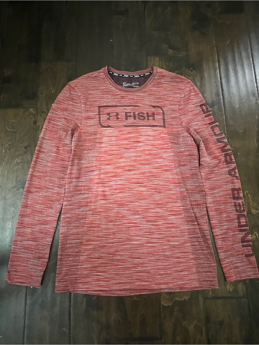 Under Armour Heathered Red Long Sleeve Crew with Fish Logo